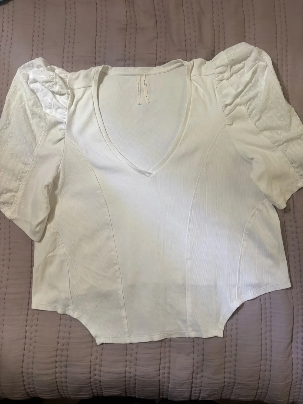 By Anthropologie White Puff Sleeve Structured V-Neck Women’s Blouse Size 3X